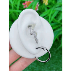 Classic Nail Cubic Zirconia Silver Copper Chandbali Earring Pair for Women