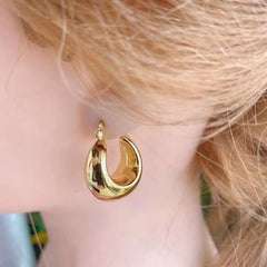 Classic Round Crescent 18K Gold Copper Hoop Earring Pair for Women