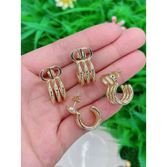 Copper C Design Gold Cubic Zirconia Stud Earring Pair For Women