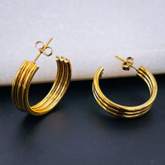 Stainless Steel Link Gold Multi layer Hoop Earring Pair for Women