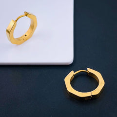 Hexagon Stainless Steel Anti Tarnish 18K Gold Hoop Earring Pair for Women