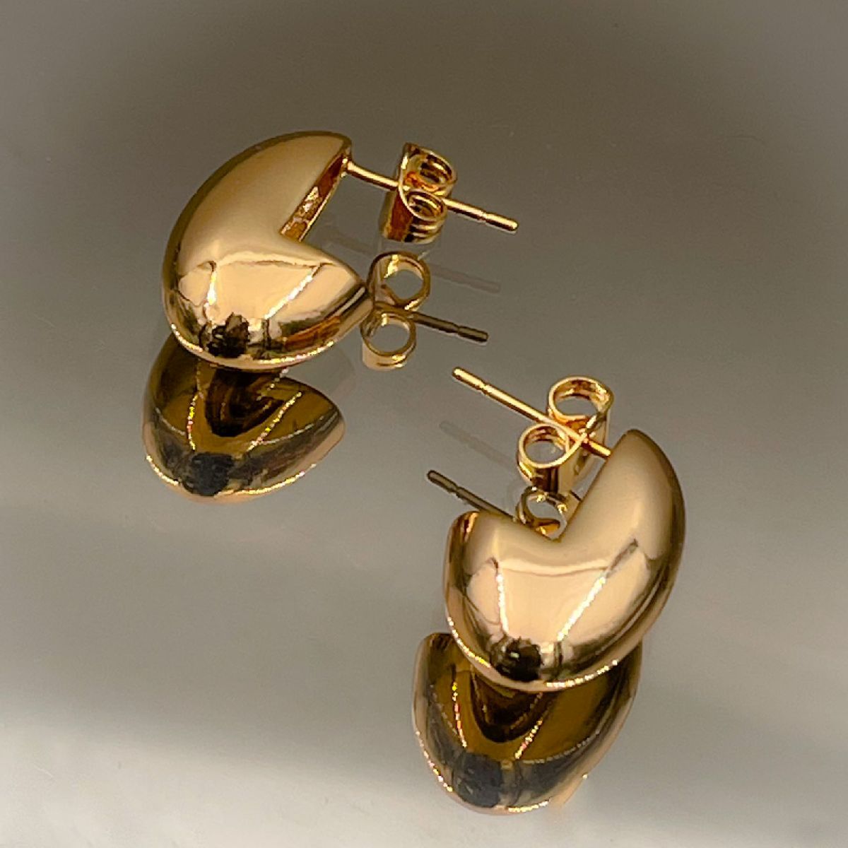 Semi Circle Stainless Steel Anti Tarnish Gold Hoop Earring Pair