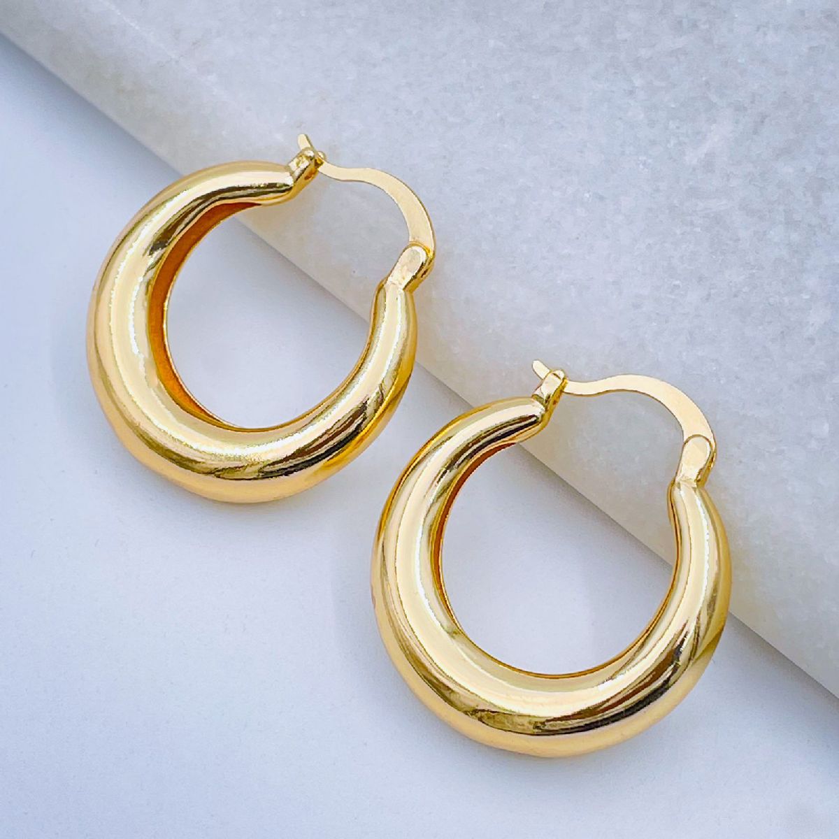 Daily Casual Stainless Steel Anti Tarnish Gold Hoop Earring Pair