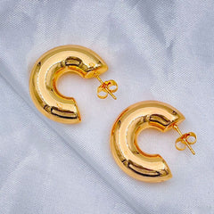 Chunky Crescent Stainless Steel Anti Tarnish 18K Gold Hoop Earring Pair
