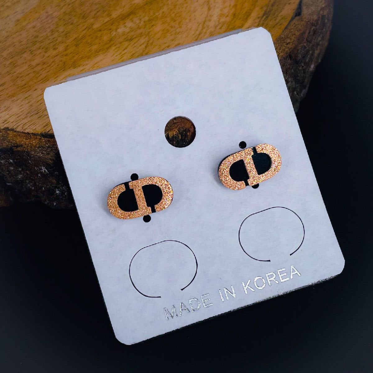 Luxury Cubic Zirconia Black Rose Gold Stainless Steel Stud Earring for Women