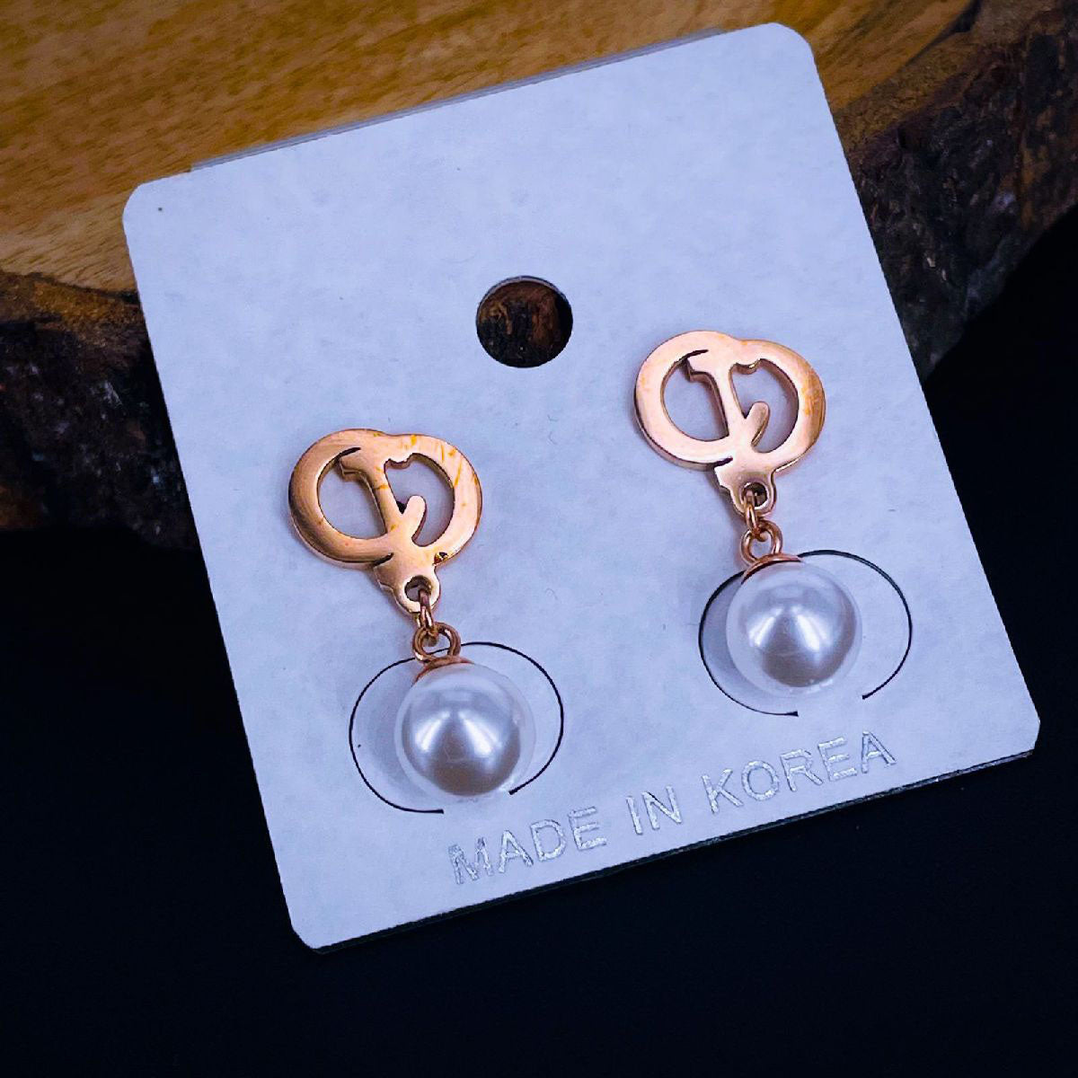 Luxury Rose Gold Pearl Stainless Steel Drop Earring for Women