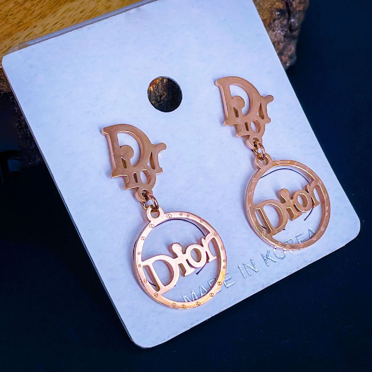 Letter Dior Cd Rose Gold Stainless Steel Dangler Drop Earring