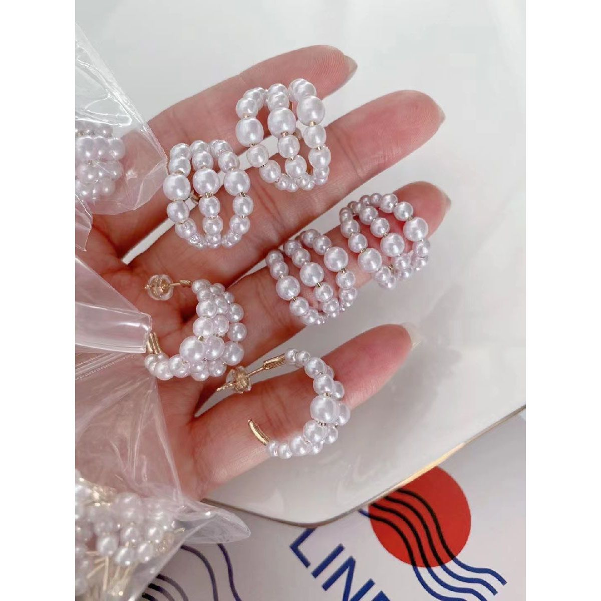 Triple Layer Pearl 18K Gold Huggie Hoop Earring for Women