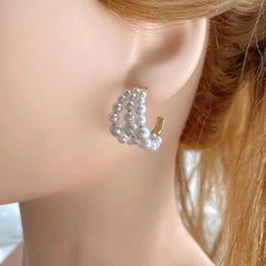 Triple Layer Pearl 18K Gold Huggie Hoop Earring for Women