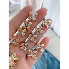 Glossy Leaf Flower Silver Stud Earring for Women