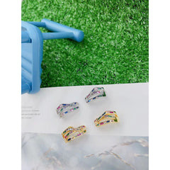 Copper Rainbow Multi Color Cubic Zirconia Stud Earring Pair For Women