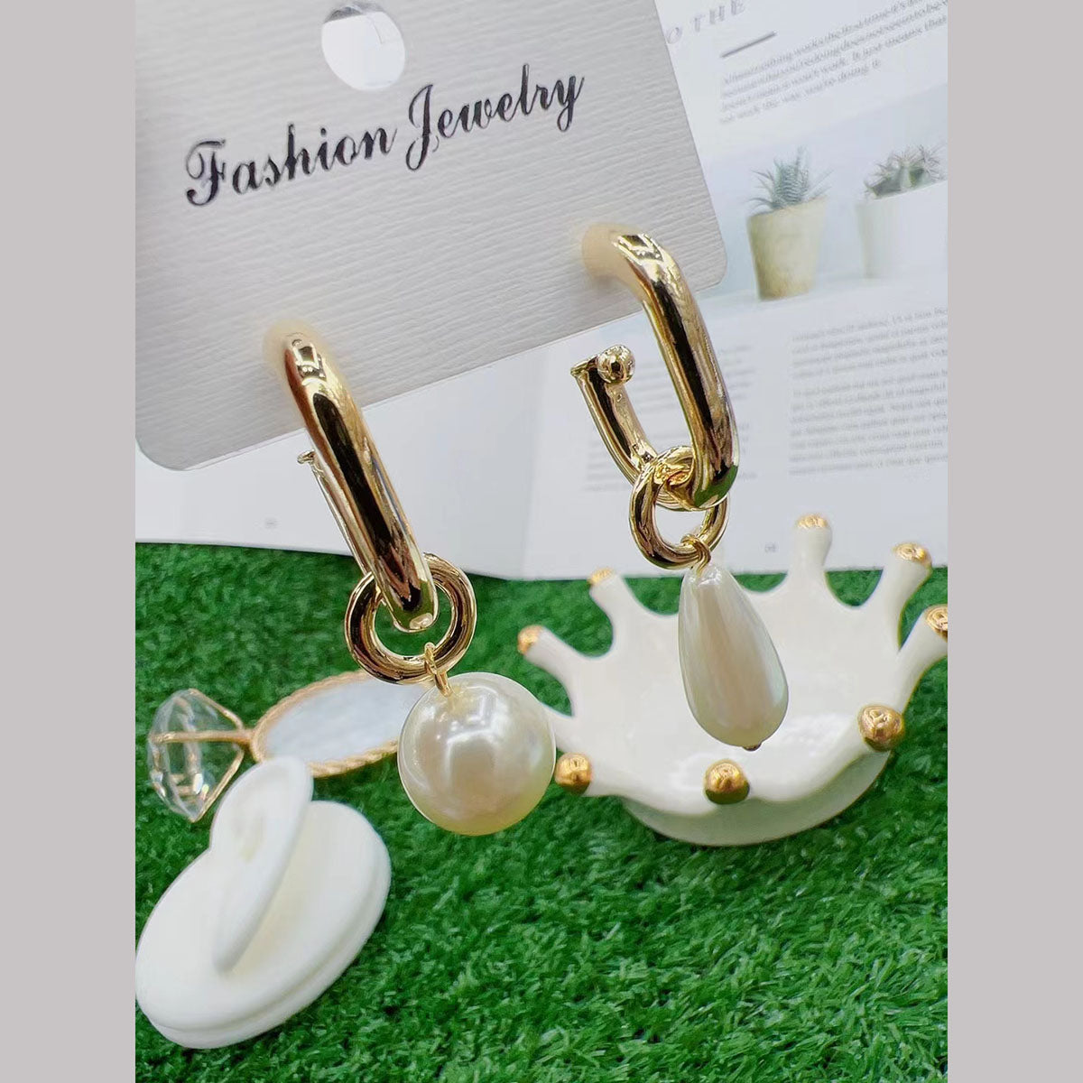 Pearl Drop Smart 18K Gold Square Hoop Bali Earring for Women