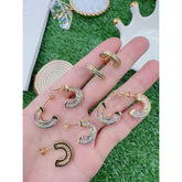 Semi Circle Rainbow Multi Color Baguette Cubic Zirconia 18K Gold Stud Earring for Women