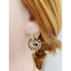 Evil Eye Multi Color 18K Gold Dangling Hoop Earring for Women