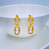 Rainbow Multi Color Dual Links Geometric 18K Gold Dangling Earring for Women