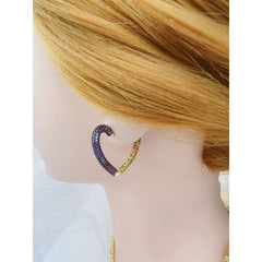 Rainbow Multi Color Heart Love 18K Gold Hoop Earring for Women