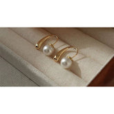 Dainty Pearl Glossy Copper 18K Gold Hoop Earring For Women