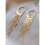 Long Chain Glossy Copper 18k Gold Dangling Tassel Hoop Earring for Women