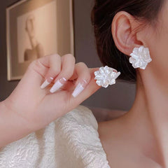 White 3D Flower Acrylic Gold Stud Earring for Women