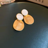 Beaten Matte Finish White 18K Gold Copper Dangling Drop Earring for Women
