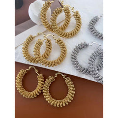 Large Wired Rope 18K Gold Anti Tarnish Copper Hoop Bali Earrings for Women