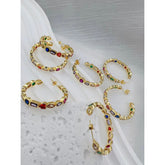 Rainbow Multi Color Fancy Zircon Gold Copper Hoop Bali Earrings