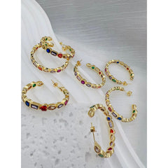 Rainbow Multi Color Fancy Zircon Gold Copper Hoop Bali Earrings