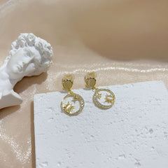 Moon Stone Star Galaxy 18K Gold Copper Dangling Drop Earring for Women