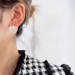 Mother of Pearl Heart Love 18K Gold Copper Stud Earring for Women