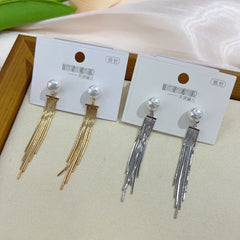 Pearl Tassel 18K Gold Copper Dangling Earring for Women