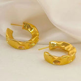 Beaten Gold Glossy 18K Gold Anti Tarnish Copper Hoop Bali Earring
