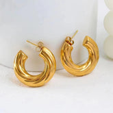 Layered Gold Glossy 18K Gold Anti Tarnish Copper Hoop Bali Earring for Women