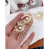 Sun Moon Pearl 18K Gold Anti Tarnish Copper Hoop Earring for Women