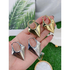 Triangle 3D 18K Gold Anti Tarnish Glossy Hoop Earring For Women