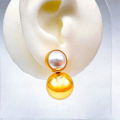 Pearl Glossy 18K Gold Copper Stud Dangler Drop Earring for Women