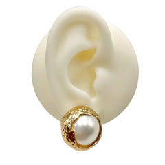 12 Mm Pearl Beaten 18K Gold White Anti Tarnish Stud Earring Women