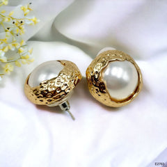 12 Mm Pearl Beaten 18K Gold White Anti Tarnish Stud Earring Women