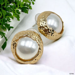12 Mm Pearl Beaten 18K Gold White Anti Tarnish Stud Earring Women