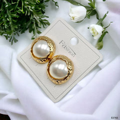 12 Mm Pearl Beaten 18K Gold White Anti Tarnish Stud Earring Women