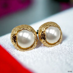 12 Mm Pearl Beaten 18K Gold White Anti Tarnish Stud Earring Women
