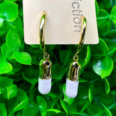 White Capsule Tablet 18K Gold Dangling Earring for Women