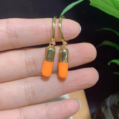 White Capsule Tablet 18K Gold Dangling Earring for Women