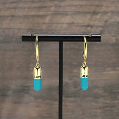 White Capsule Tablet 18K Gold Dangling Earring for Women