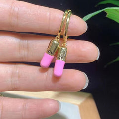 White Capsule Tablet 18K Gold Dangling Earring for Women