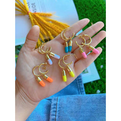 White Capsule Tablet 18K Gold Dangling Earring for Women