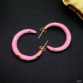 Pink Enamel 18K Gold Anti Tarnish Hoop Earring For Women