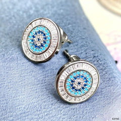 Evil Eye Baguette Silver Anti Tarnish Pendant Chain Earring Set For Women