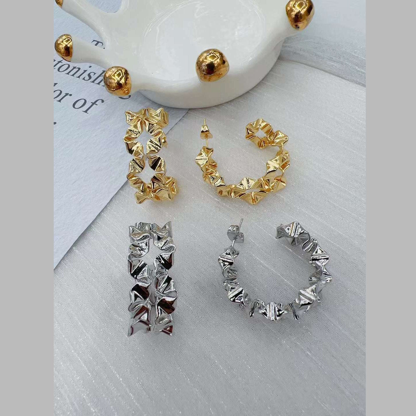 Flower Silver Plated Copper Hoop Earring Pair For Women