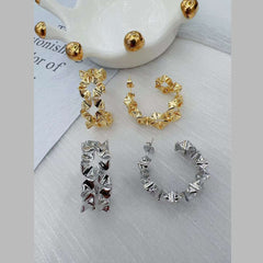 Flower Silver Plated Copper Hoop Earring Pair For Women