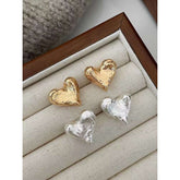 Heart Love Frosted Beaten 18K Gold Anti Tarnish Stud Earring for Women